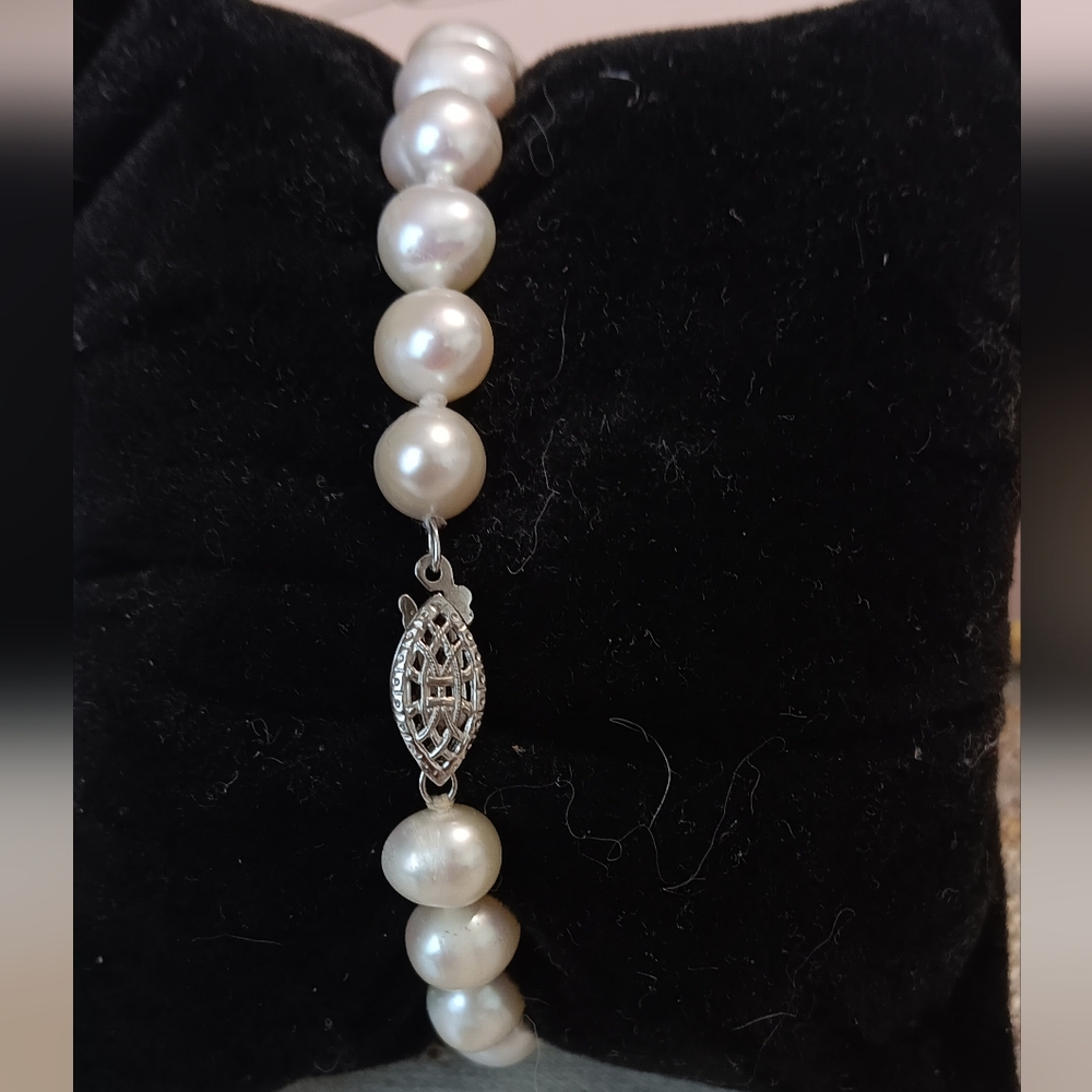WHITE CULTURED FRESHWATER PEARL STERLING SILVER BRACELET 7.5 - Picture 4 of 6